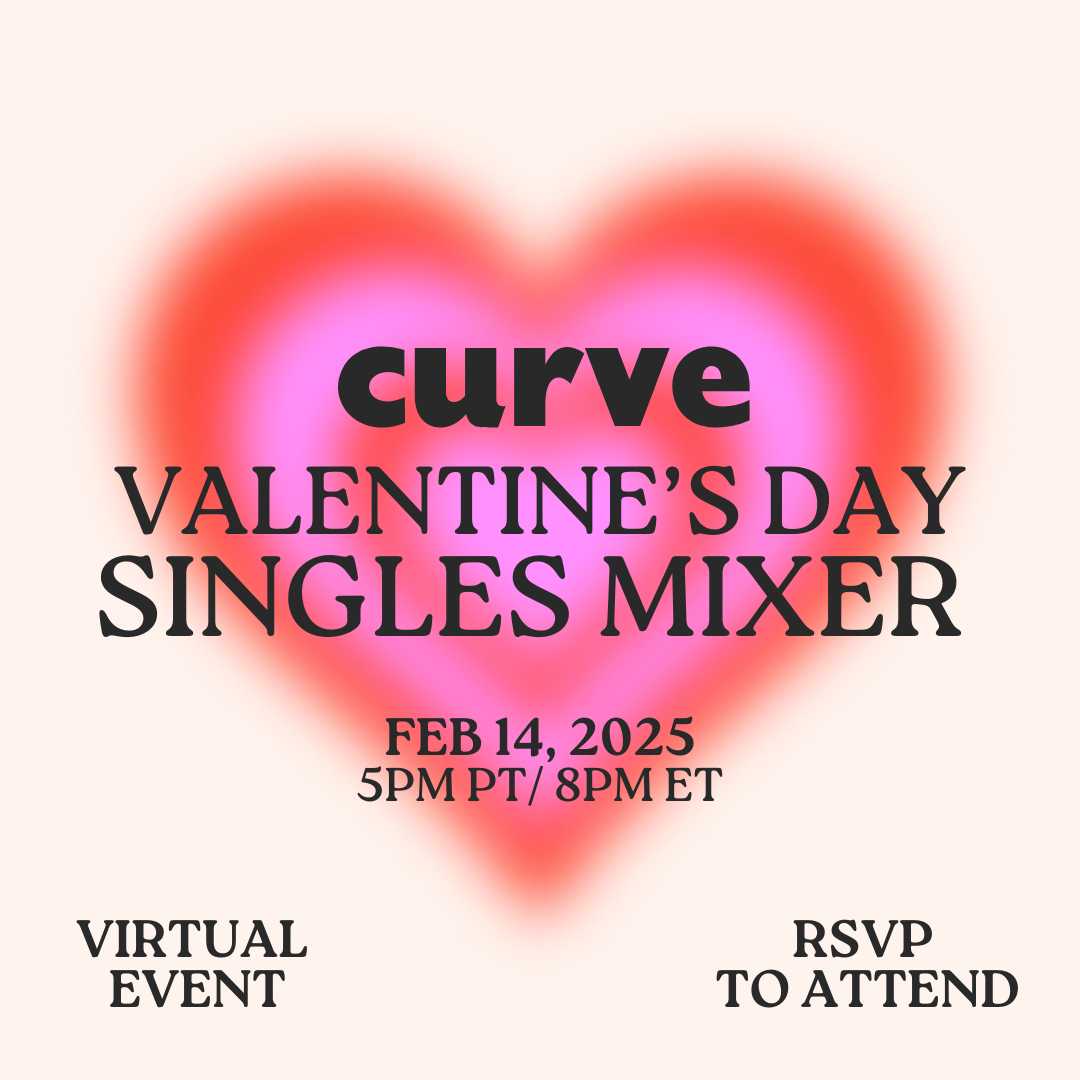 Poster for Curve's Valentine's Day Singles Mixer, with a heart illustration.