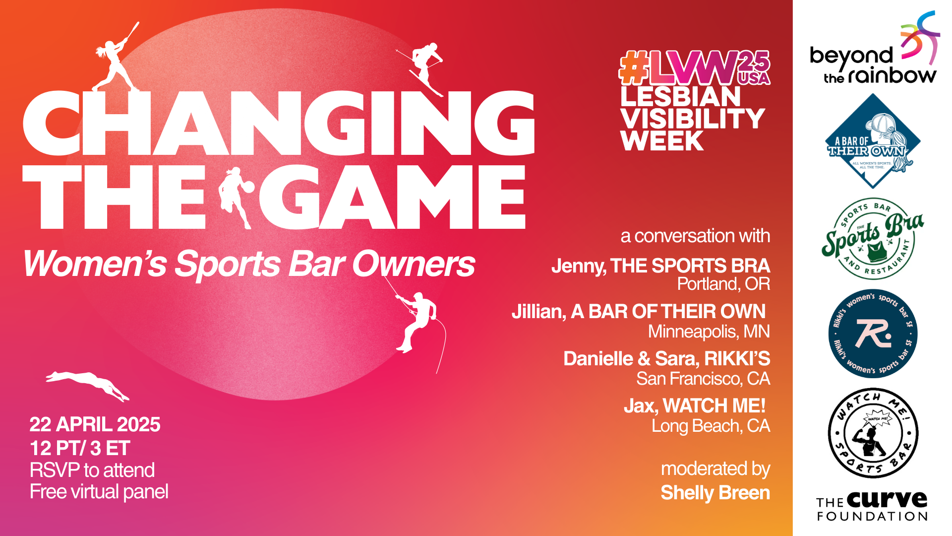 Poster for Changing the Game: Women's Sports Bar Owners panel listing the names of participants