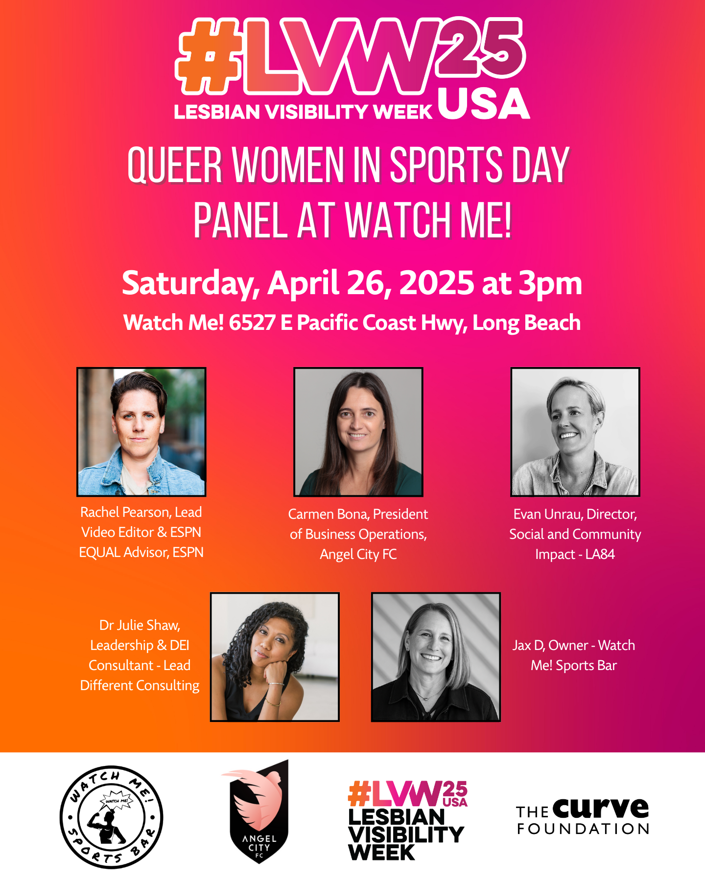 Poster for Queer Women in Sports panel at Watch Me! Sports Bar