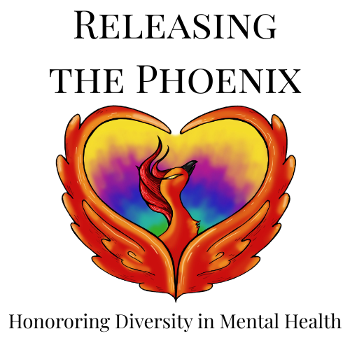 The Releasing the Phoenix logo with a black and white image of a phoenix