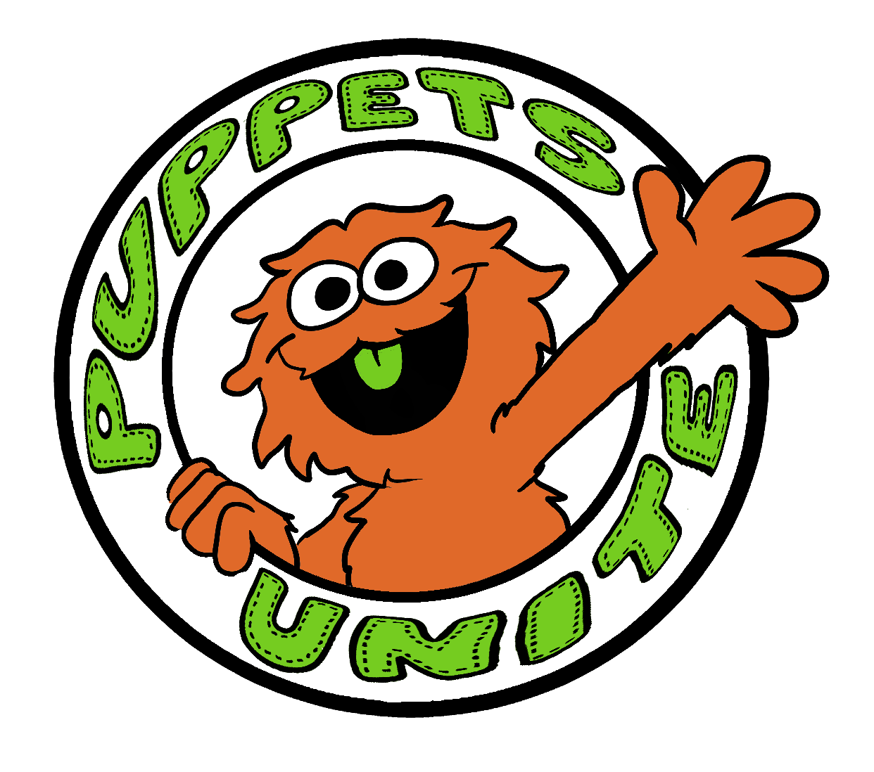 An image showing an orage puppet monster with the text "Puppets Unite" surrounding the image