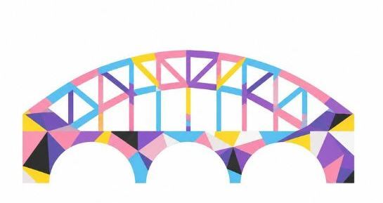 Imagen de un puente con los colores de las banderas trans y no binaria.