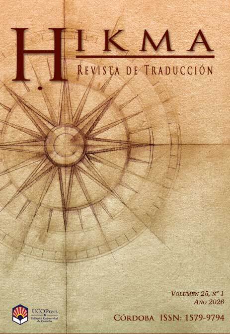 Cubierta de la revista Hikma. Revista de Traducción, volumen 25, número 1, año 2026. Córdoba, ISSN 1579-9794.