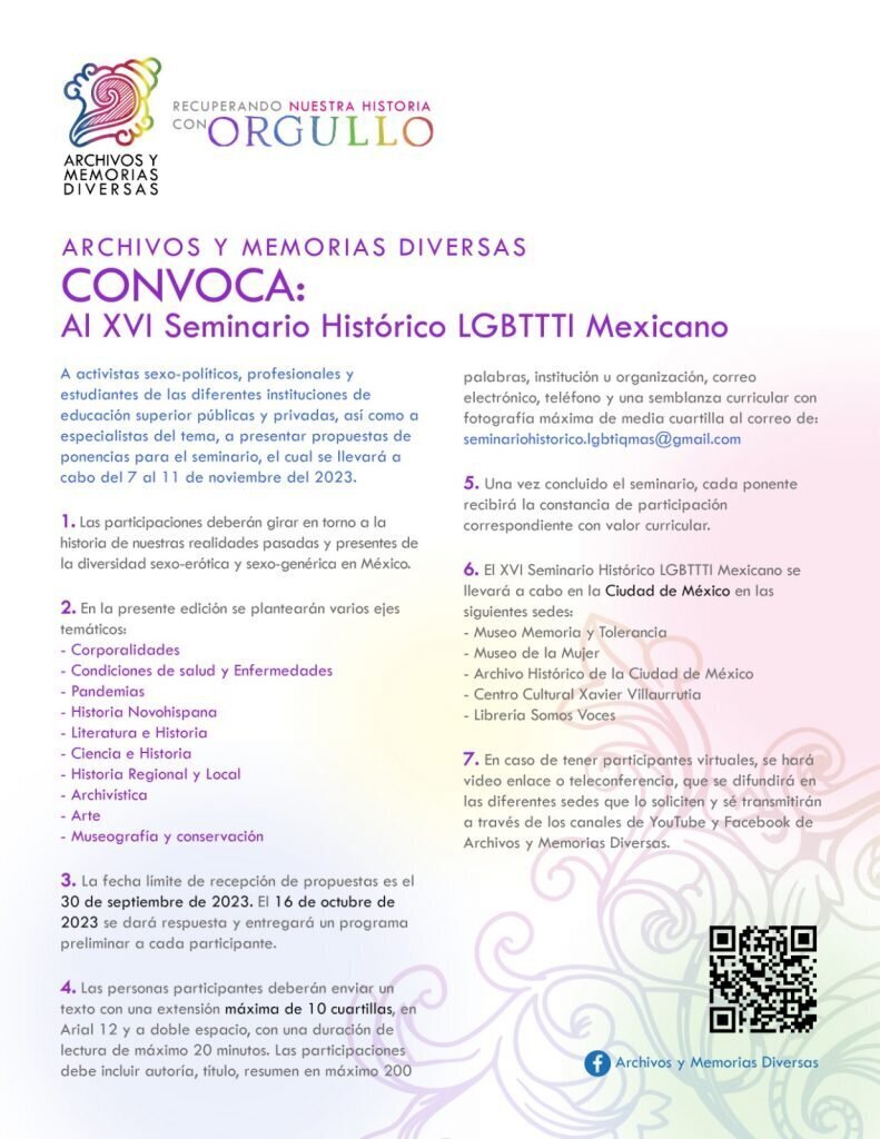 Texto con la convocatoria del Seminario, bases y código QR de acceso a la web.