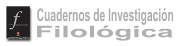 Logo de la web de Cuadernos de Investigaci&oacute;n Filol&oacute;gica, con una miniatura de la cubierta de la revista en la que se ve una F estilizada. 