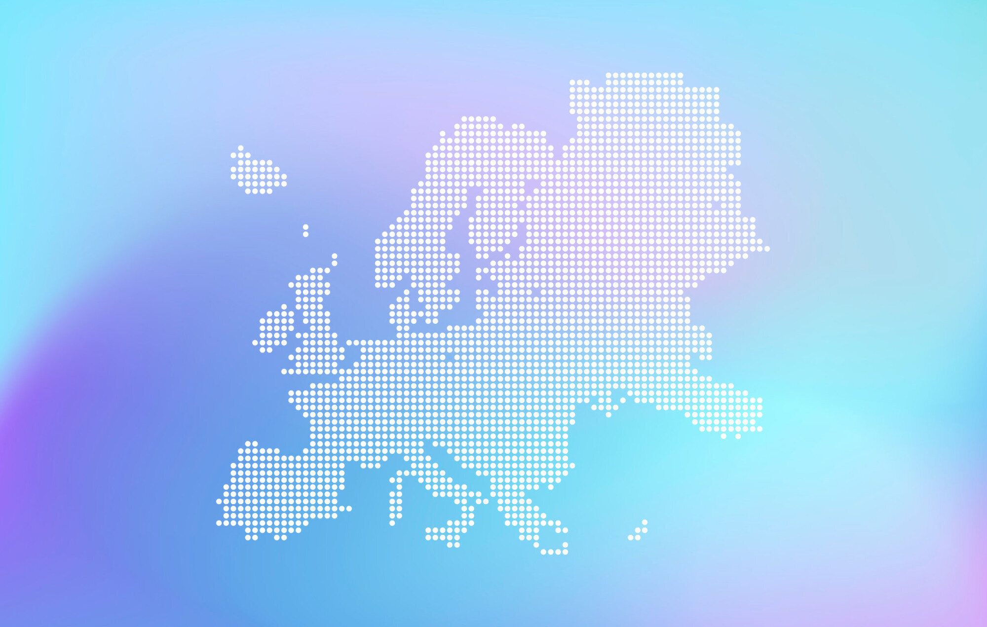 Mapa de Europa en estilo pixelado sobre un fondo de degradado azul.