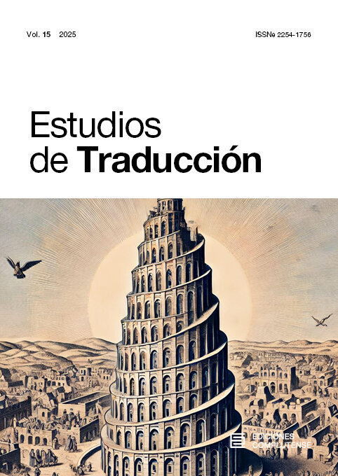 Cubierta de revista. Vol. 15 2025. ISSNe 2254-1756. Estudios de Traducción. Ediciones Complutense. Se ilustra con una representación de la torre de Babel