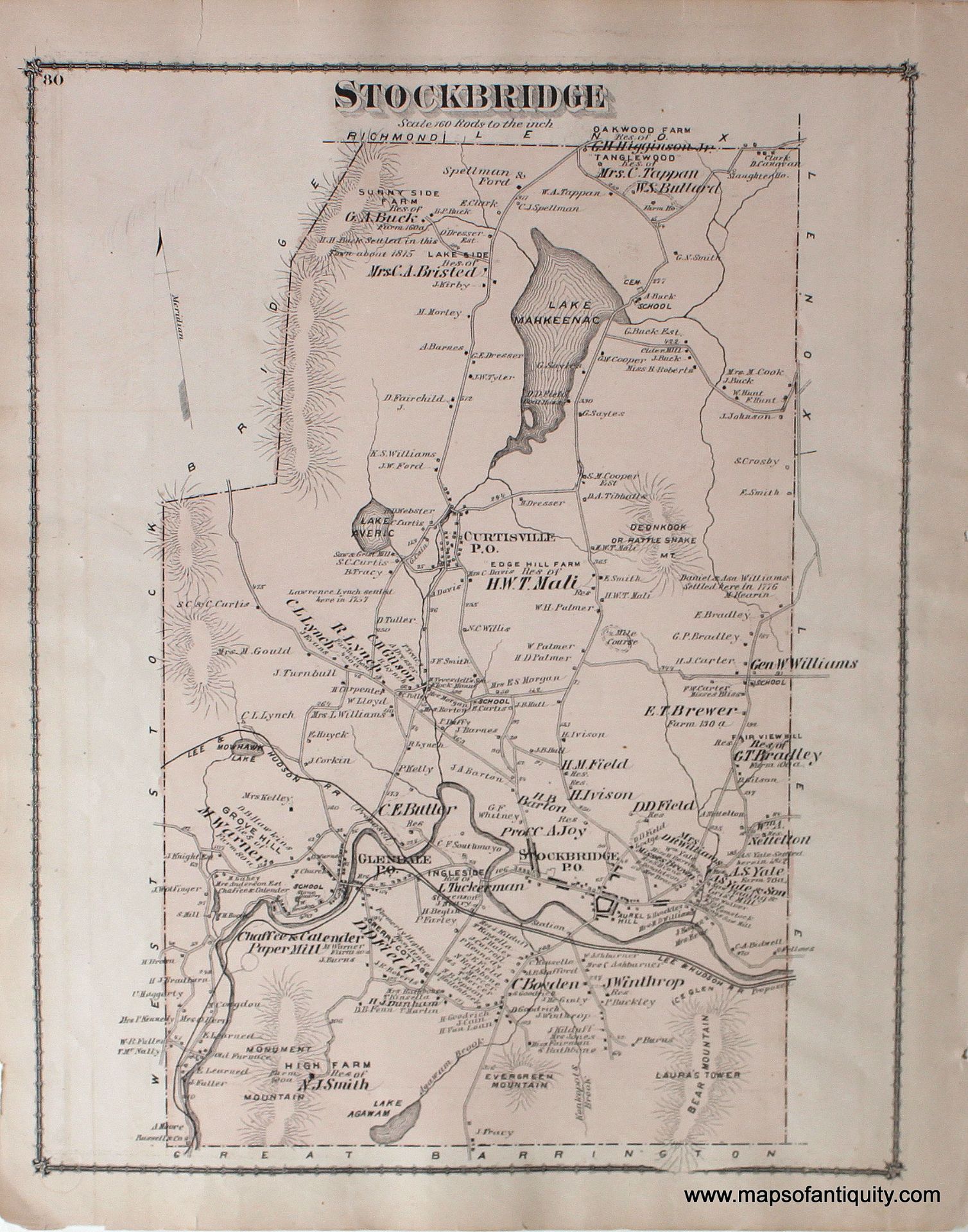 Antique map of Stockbridge MA