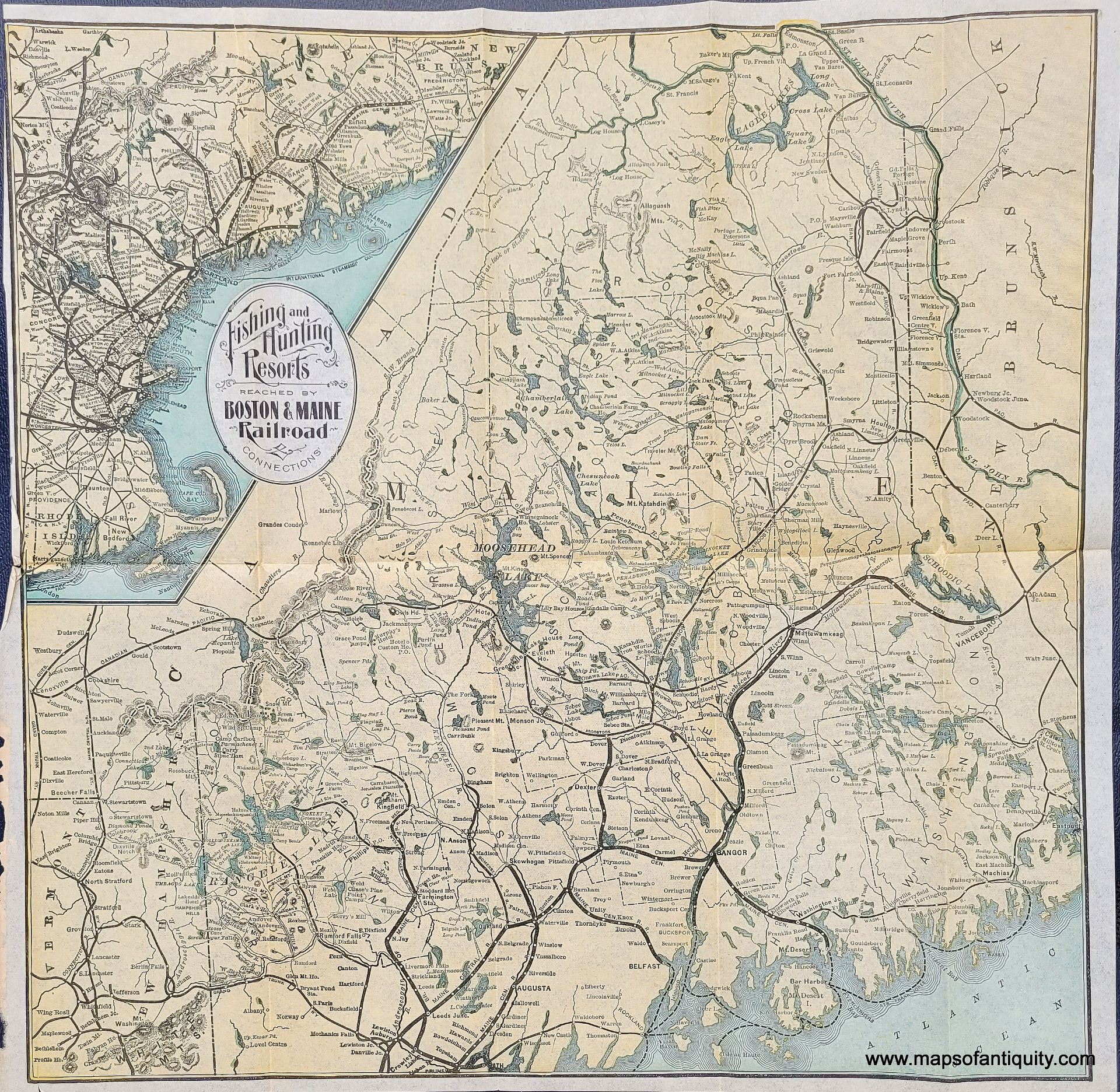 1902 - Fishing & Hunting Resorts reached by the Boston & Maine R.R. and Connections. - Antique Map