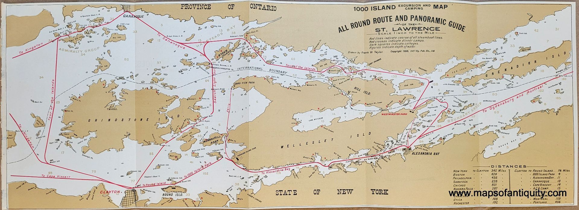 1897 - 1000 Island Excursion and Camping Map - Antique Map