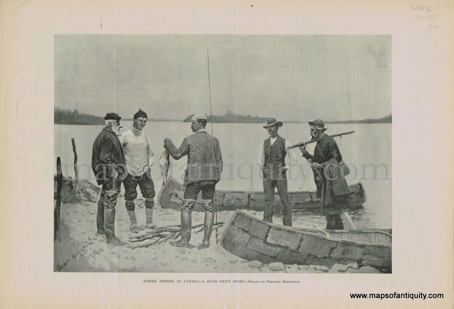 1896 - Spring Fishing in Canada- A Good Day's Sport - Antique Print