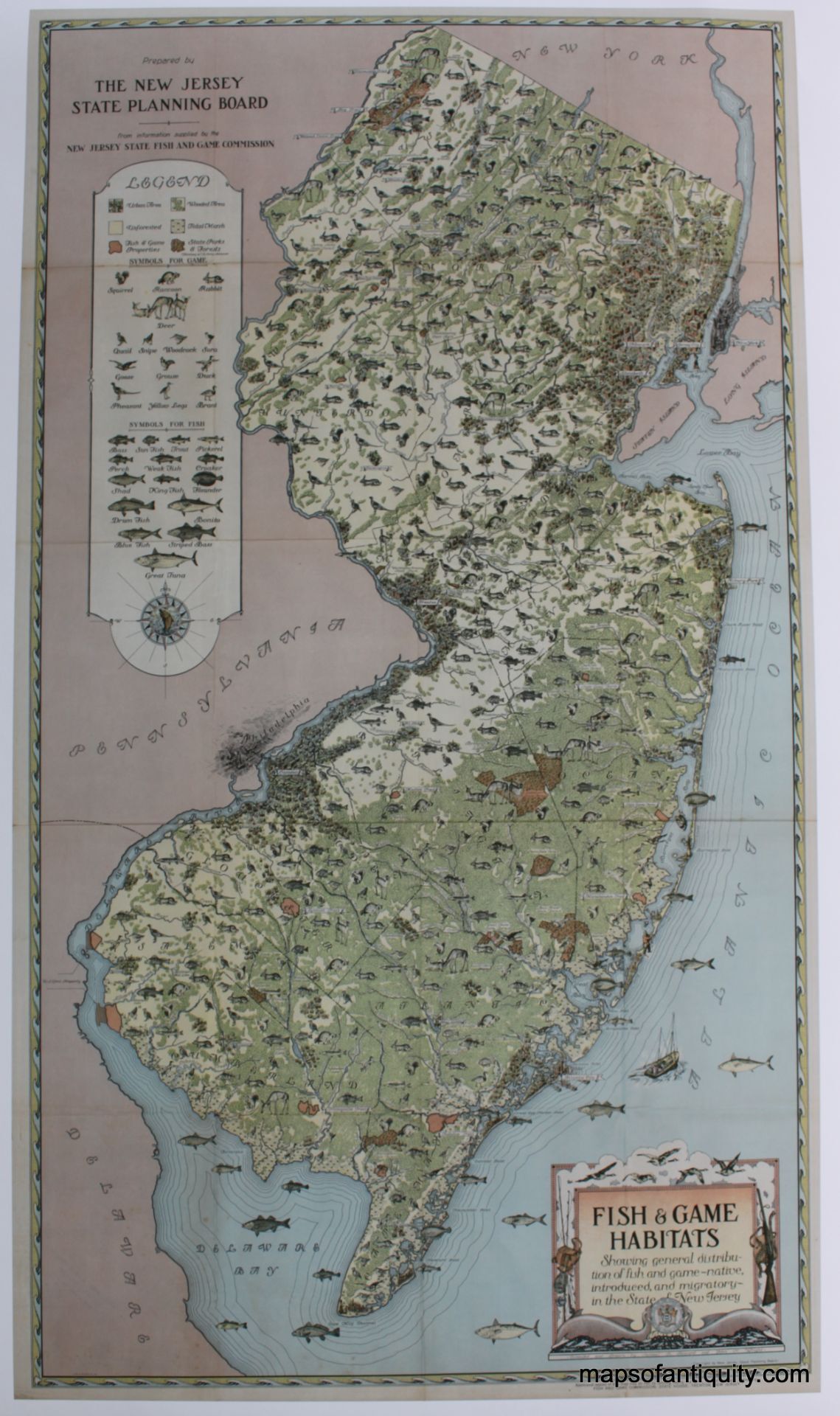 New Jersey - Fish and Game Habitats Print - Small - Reproduction Map