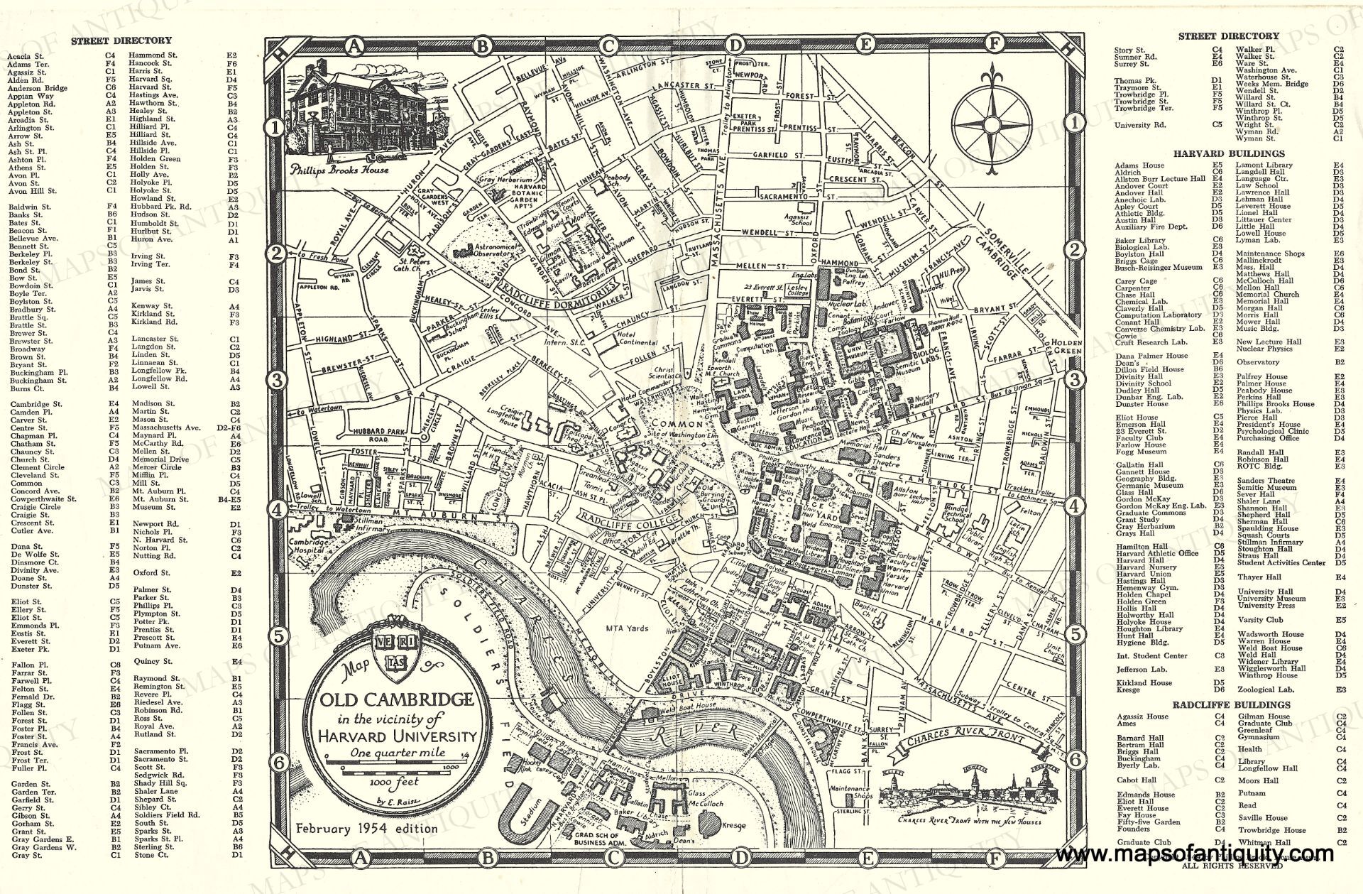 1954 - Map of Old Cambridge in the Vicinity of Harvard University - Original Map