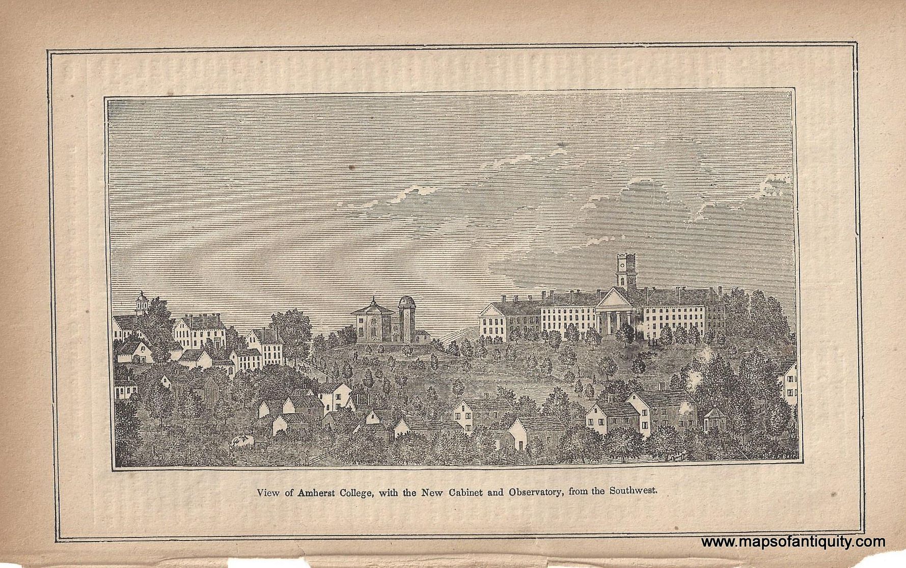 Date Unknown - View of Amherst College - Antique Engraved Print