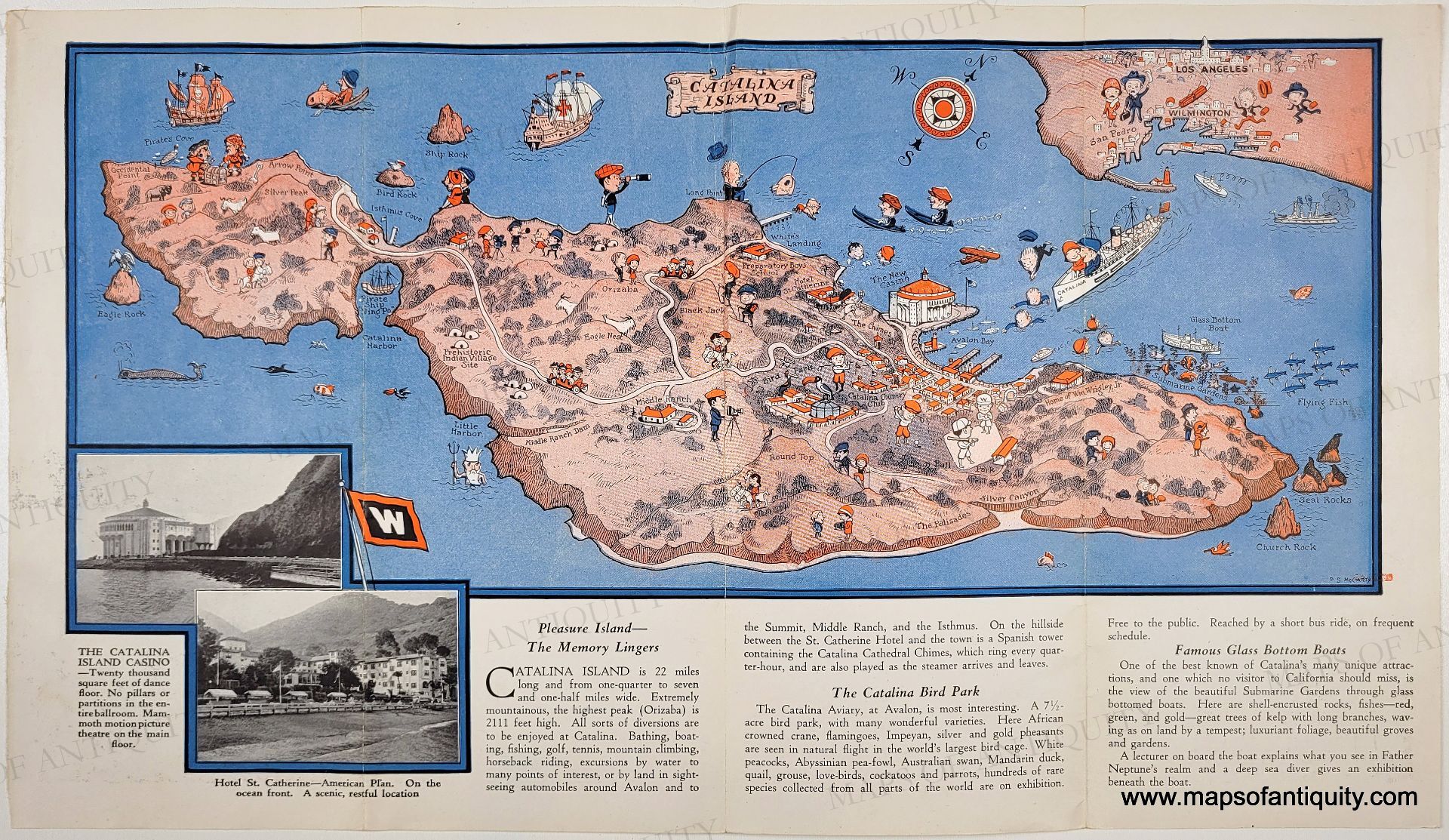1930 circa - Catalina Island (Santa Catalina, California) - Genuine Antique Map
