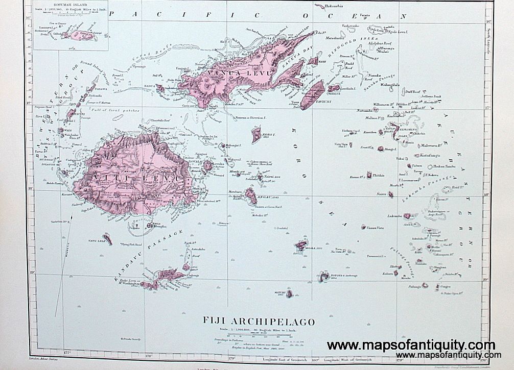 1894 - Fiji Archipelago - Antique Map