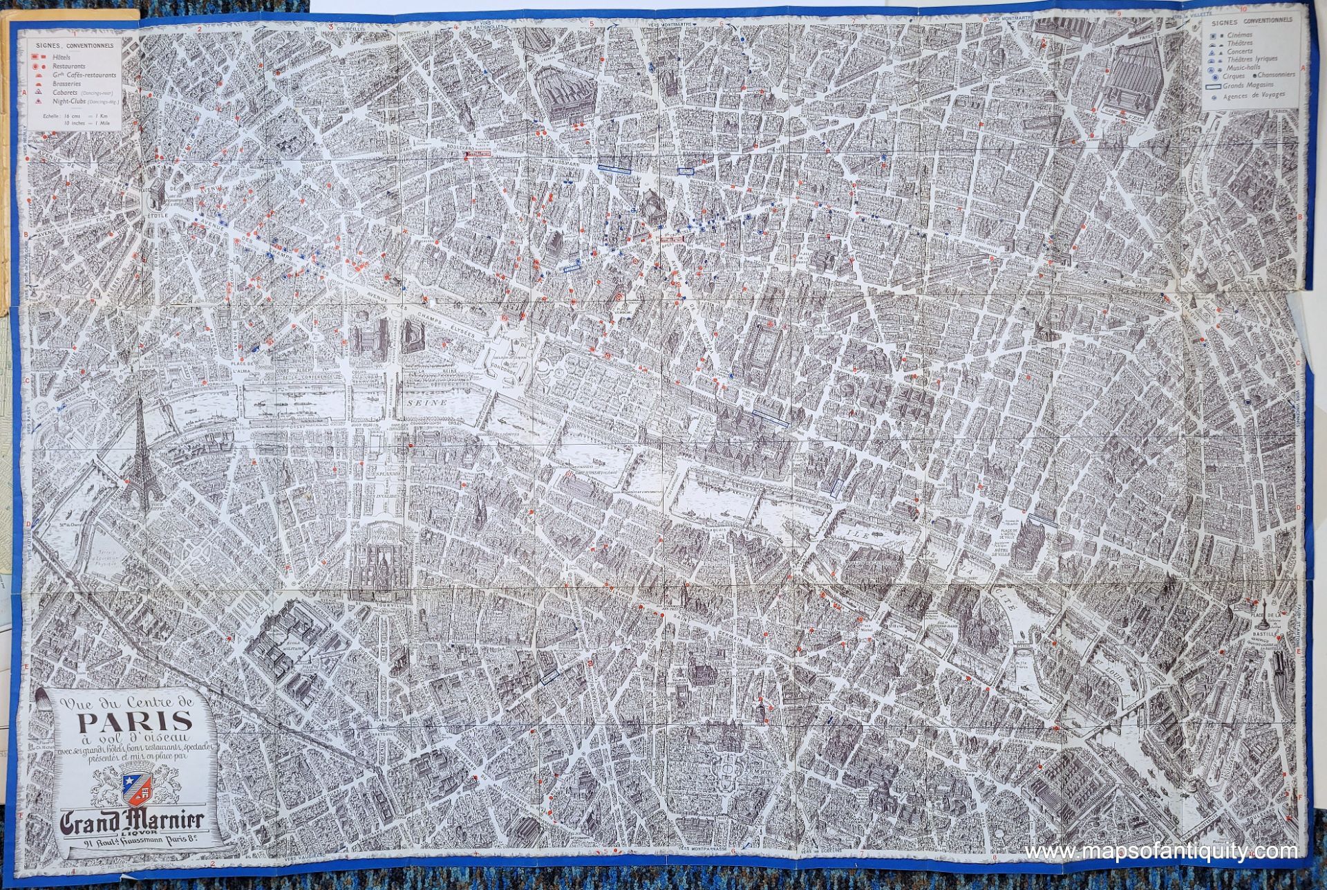 1951 - Vue du Centre de Paris - Antique Map