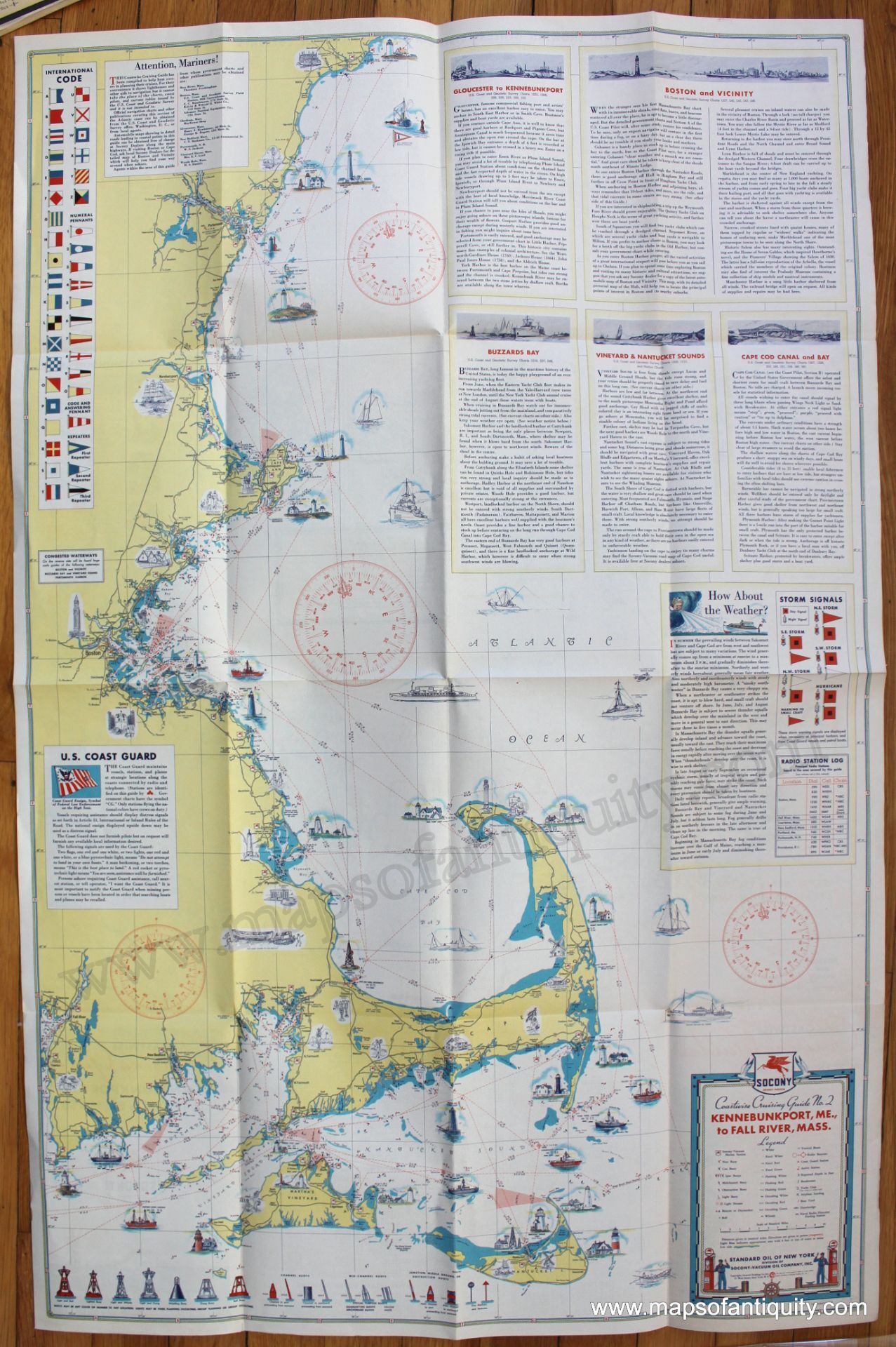 1940s - Coastwise Cruising Guide Kennebunkport, ME. to Fall River, MA. - Antique Pictorial Map
