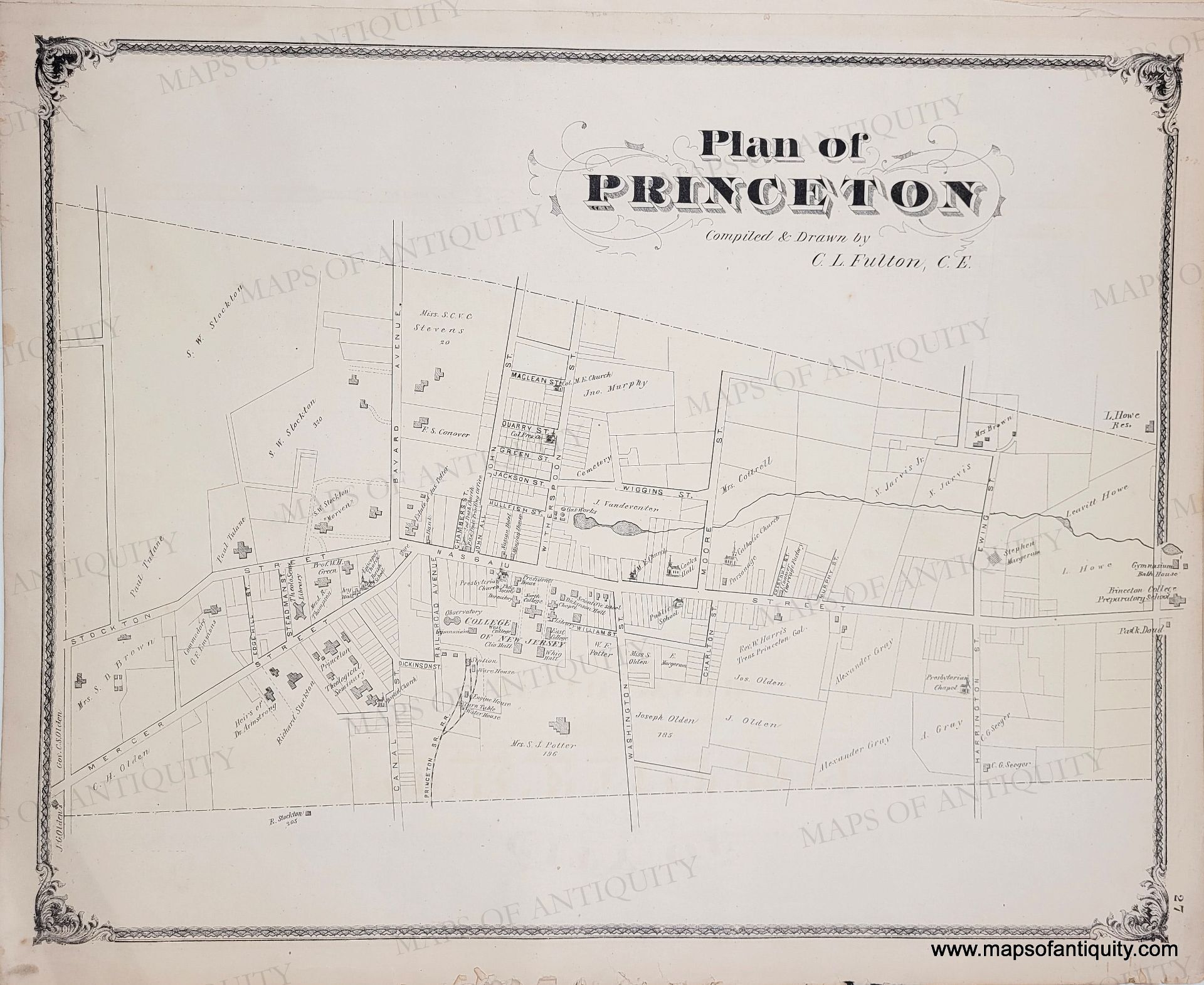 1875 - Plan of Princeton, New Jersey - Genuine Antique Map
