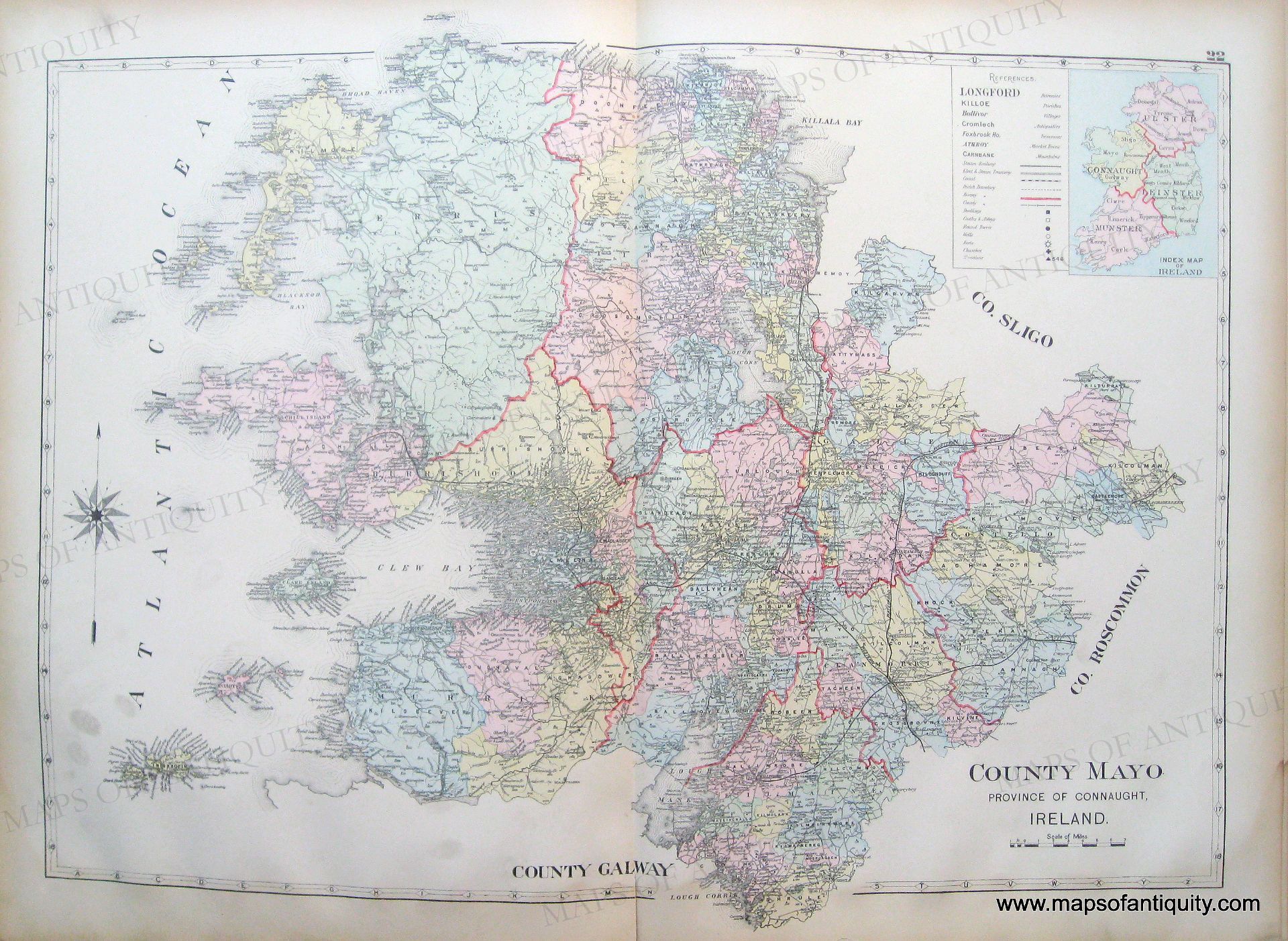 1901 - County Mayo, Province of Connaught, Ireland. - Antique Map