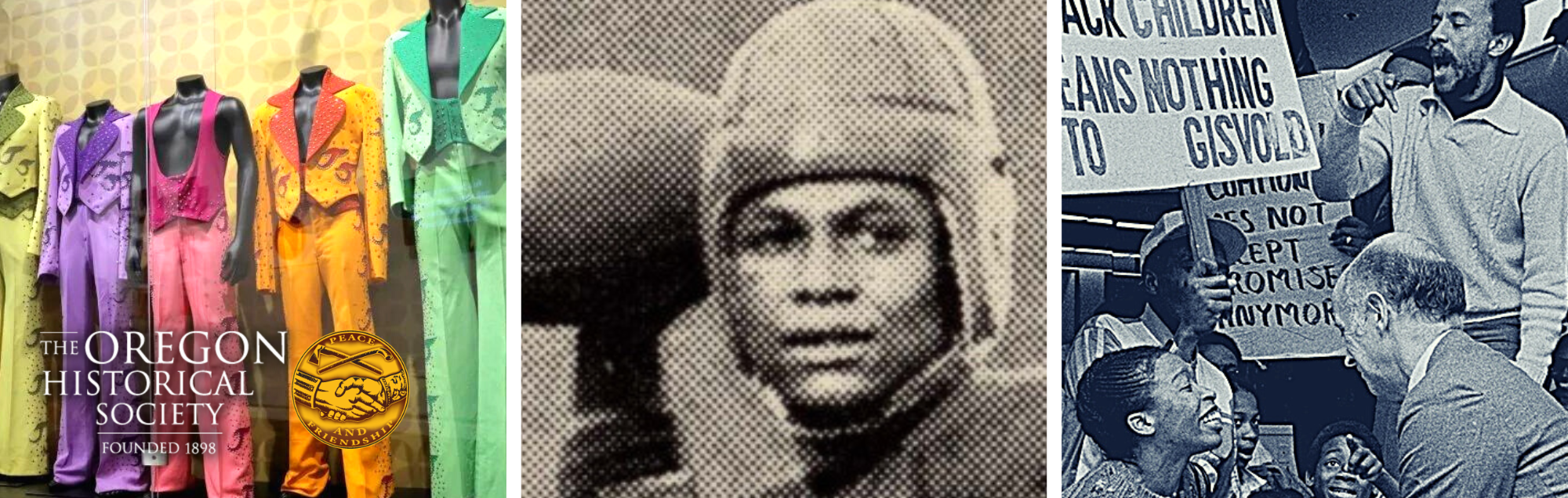 Motown: The Sound of Young America, Black Athletes Disrupting White Supremacy in Oregon,  and Experience Oregon exhibit headers