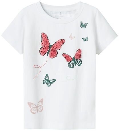 Witte t-shirt met roze en groene vlinders van name-It