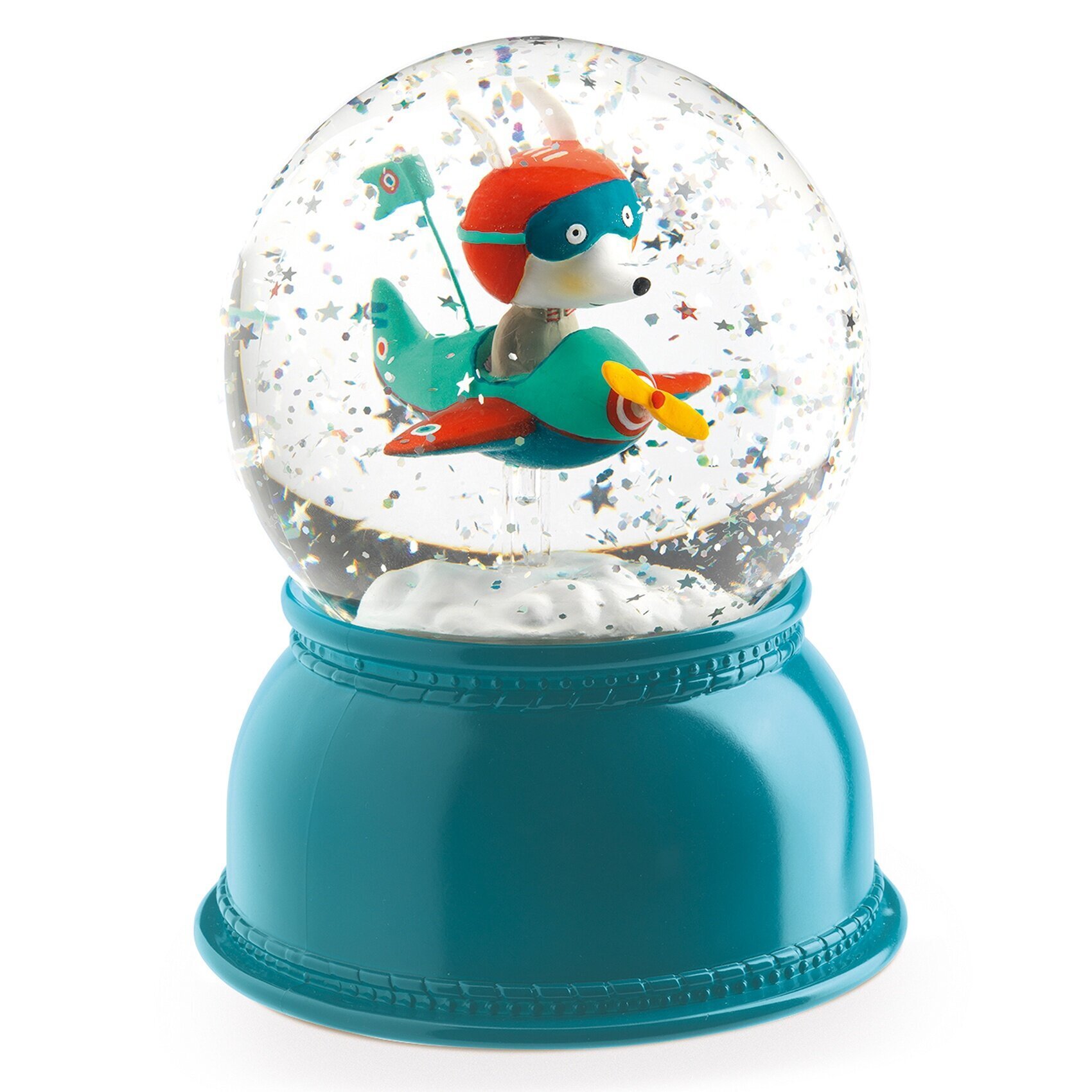 Sneeuwbol blauw met poppetje vliegtuig Djeco