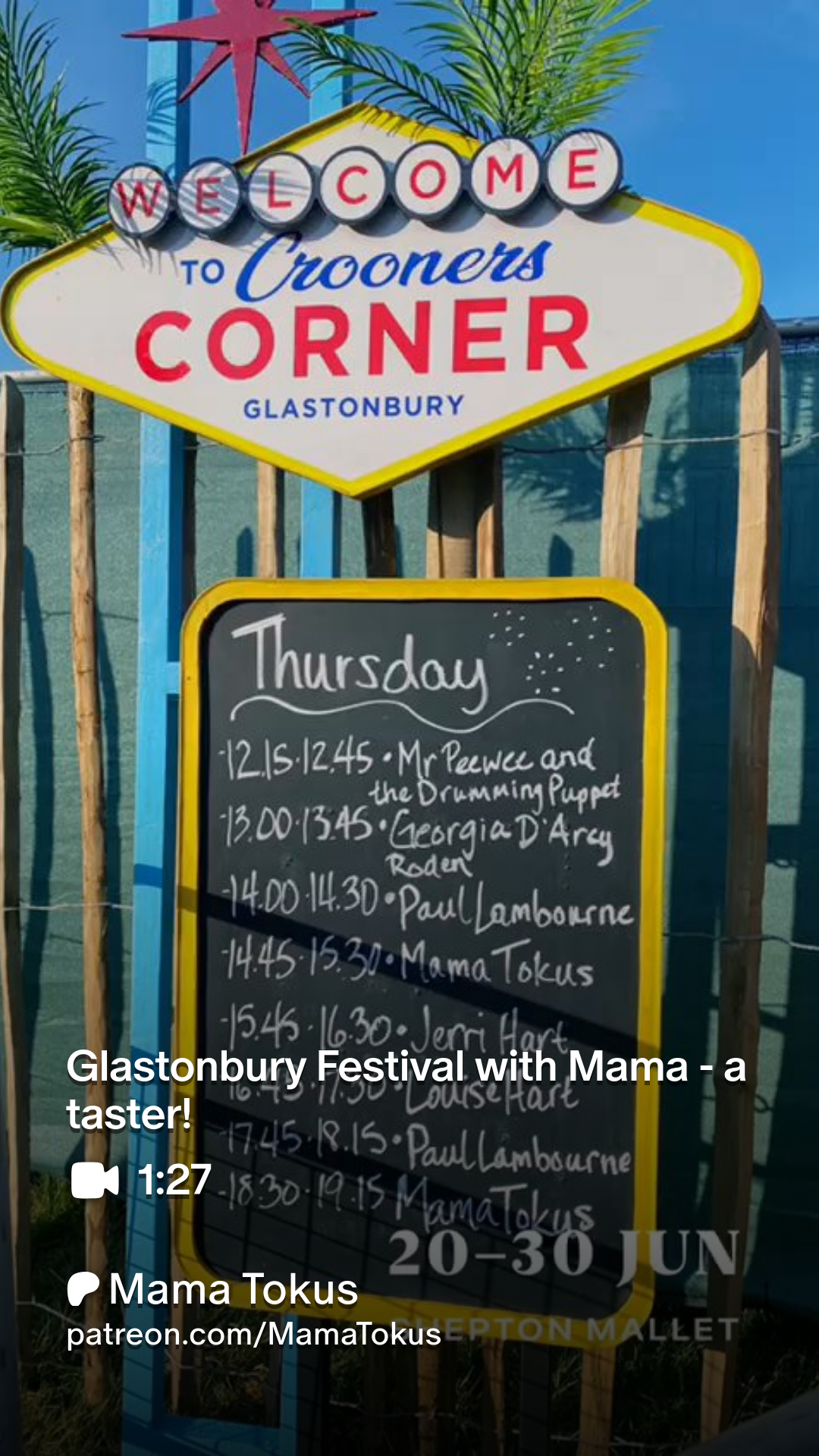 Image of the list of acts at Crooners' Corner