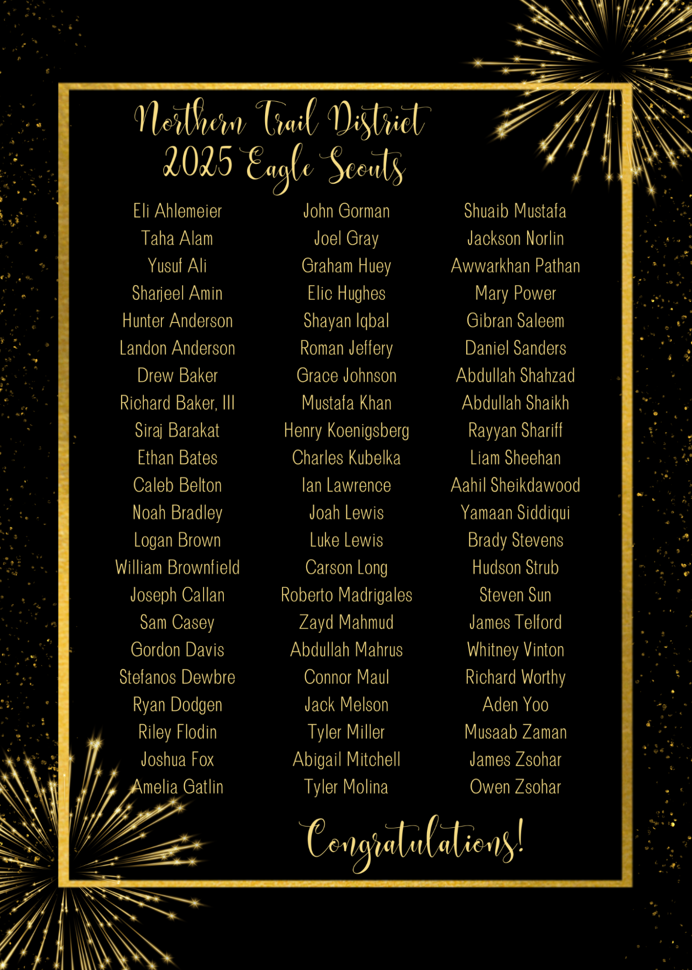 Northern Trail District 2025 Eagle Scouts