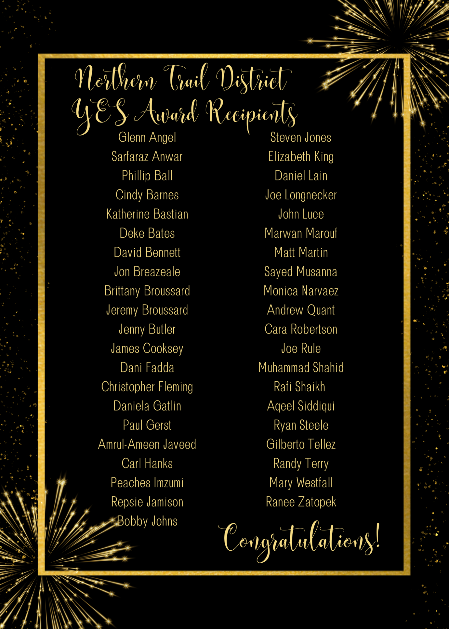 Northern Trail District YES Award Recipients