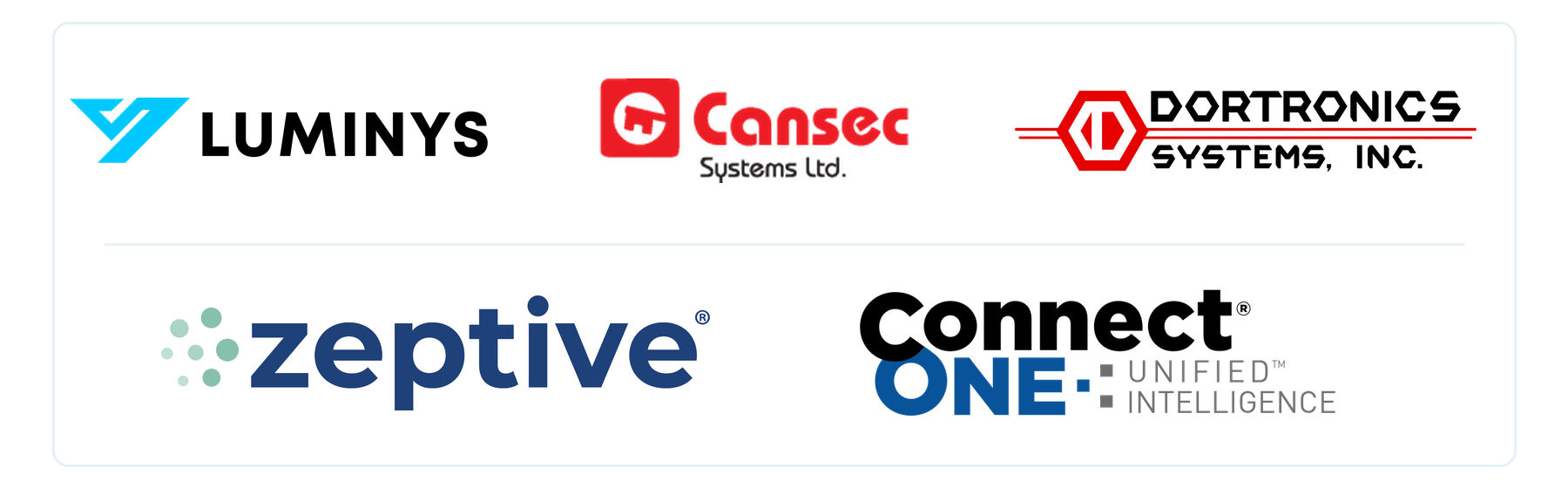 uminys, Cansec, Dortronics, Zeptive and Connect ONE logos