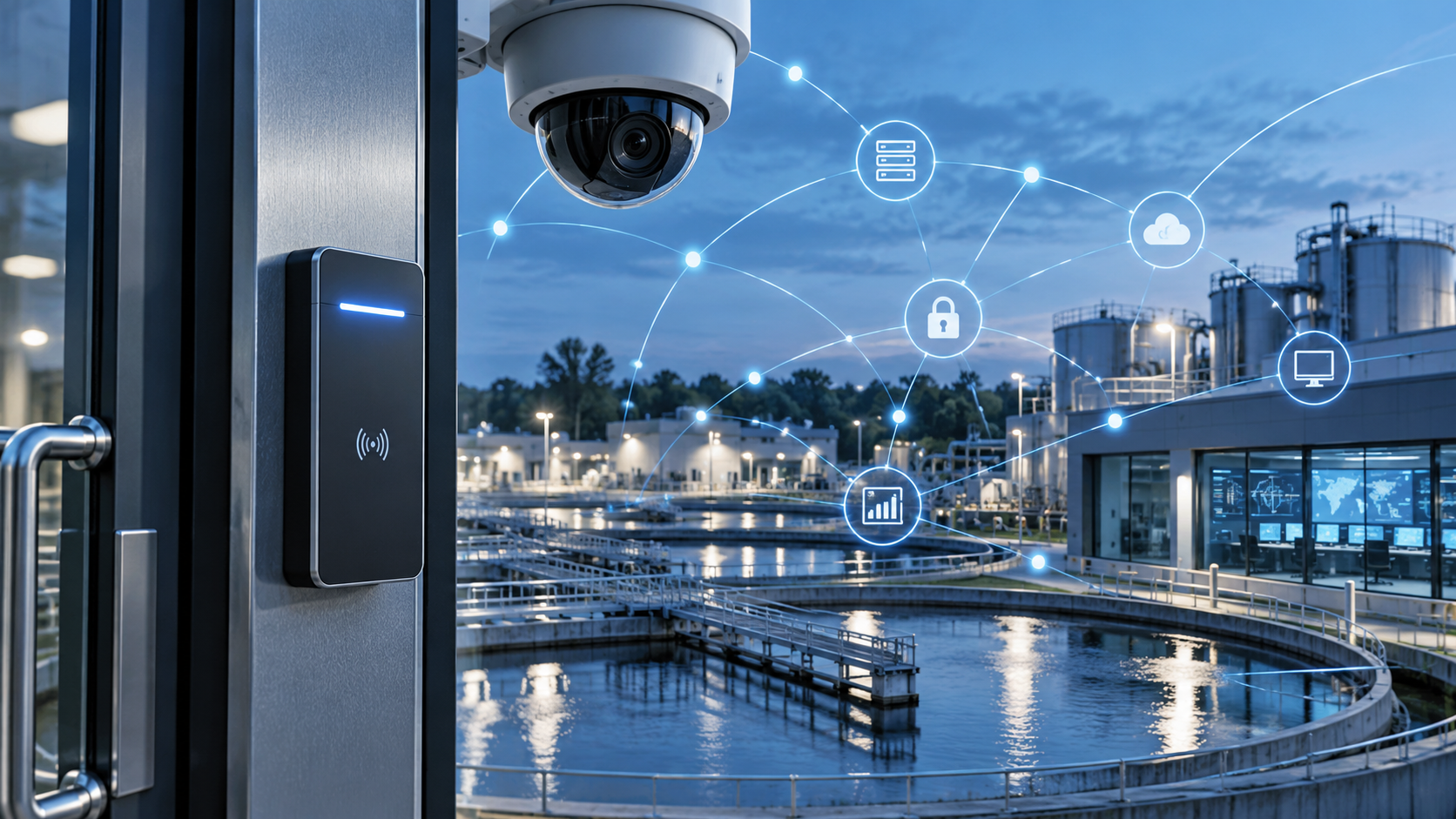 Cyber-physical graphic — access controller / camera / network / utility environment