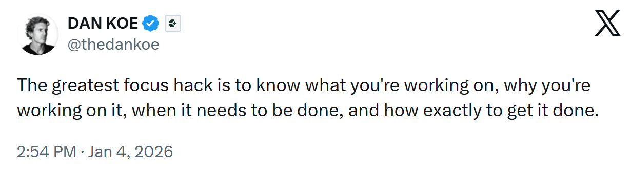 Dan Koe's focus hack, on X