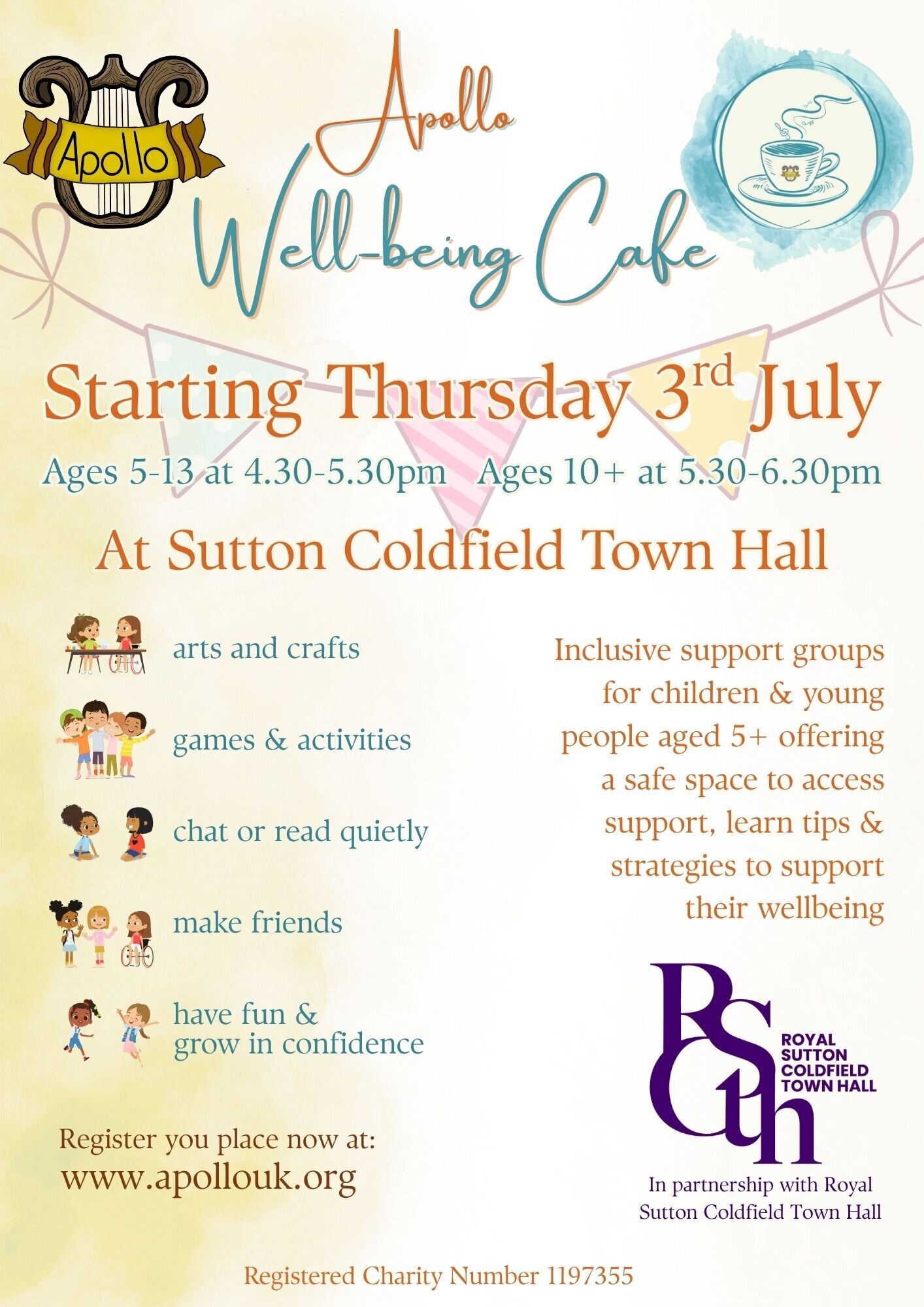 Flyer for Apollo Well-being cafe club sessions starting 3rd July