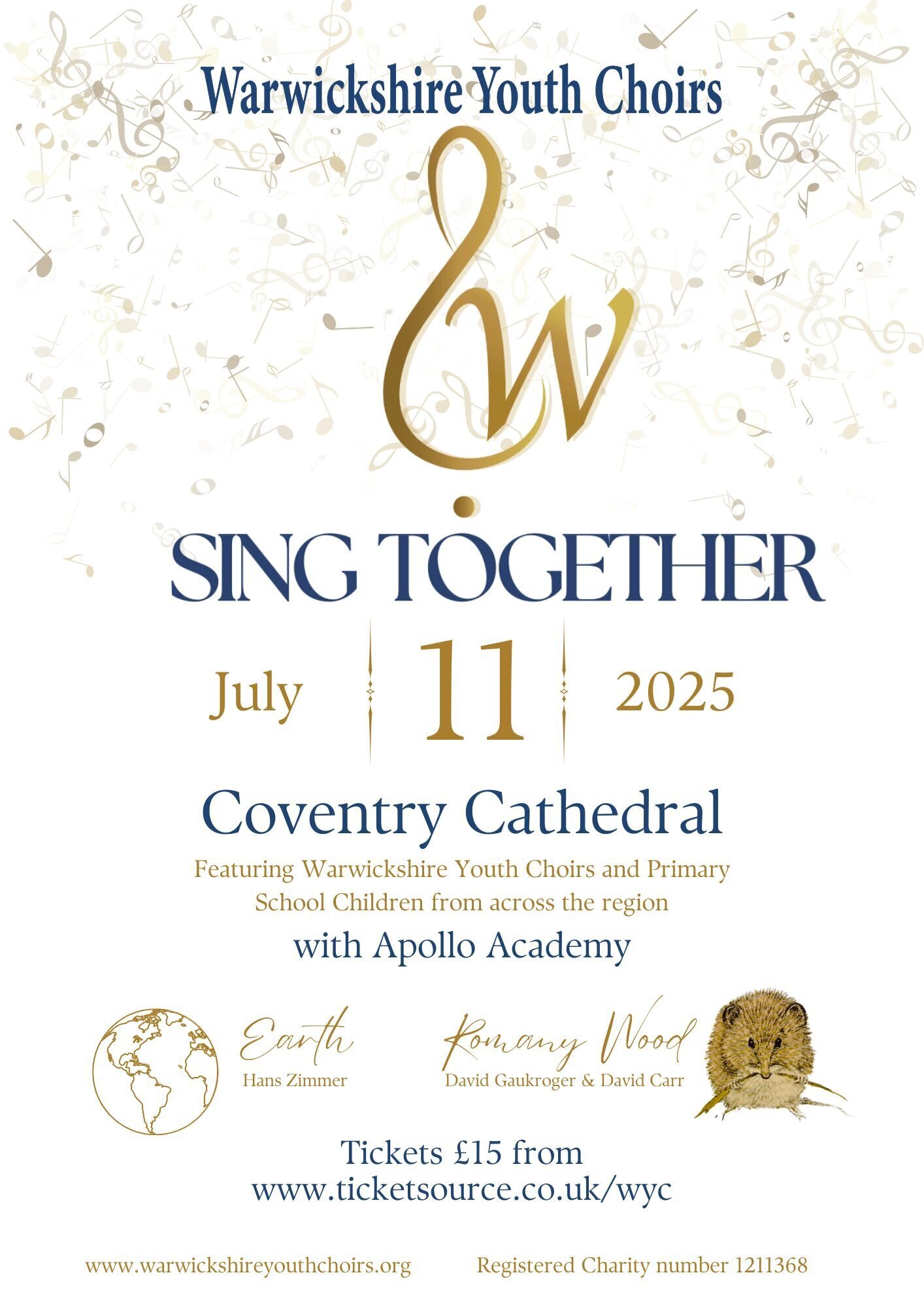 Flyer for Sing Together with Warwickshire Youth Choirs and Apollo in Coventry Cathedral on Friday 11th July at 5pm