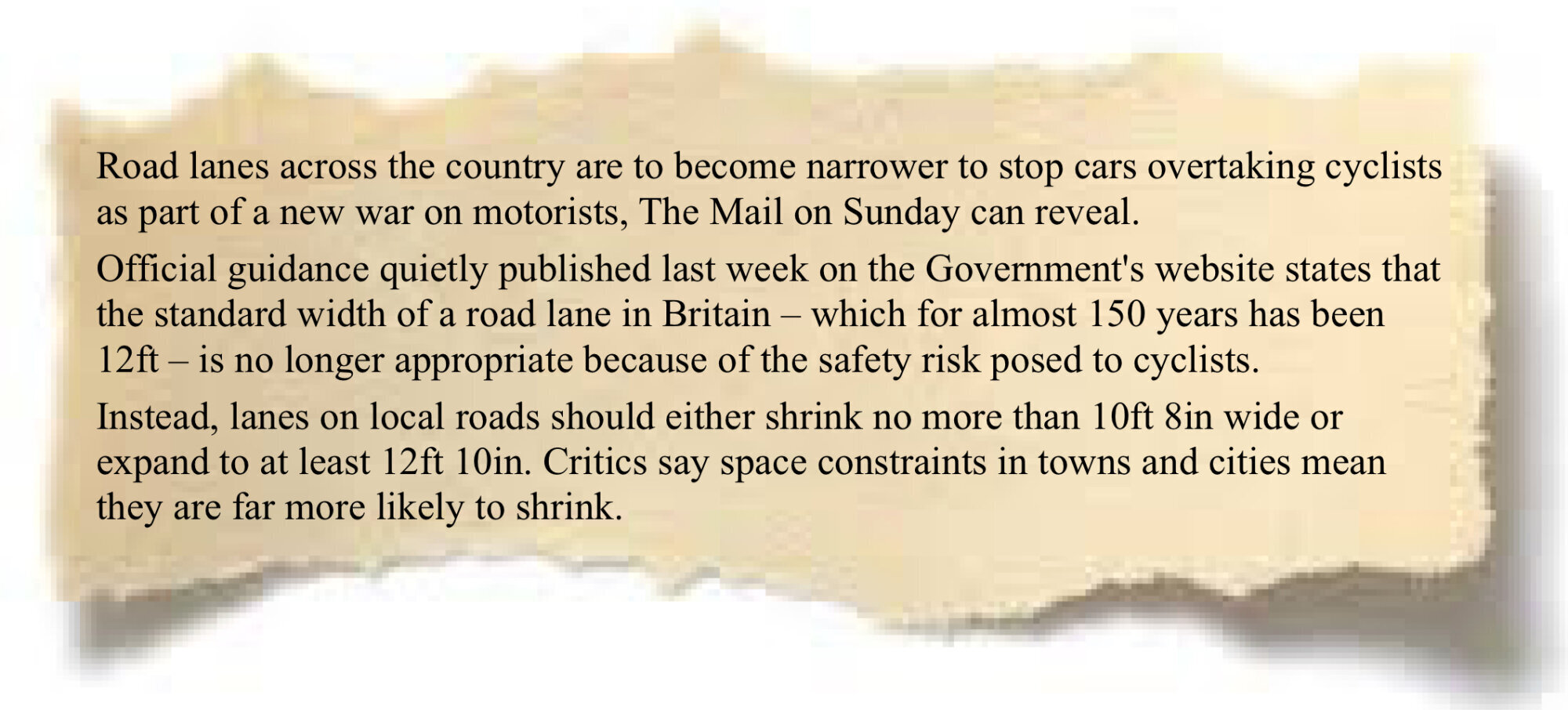 News paper cutting quoting a Mail on Sunday story