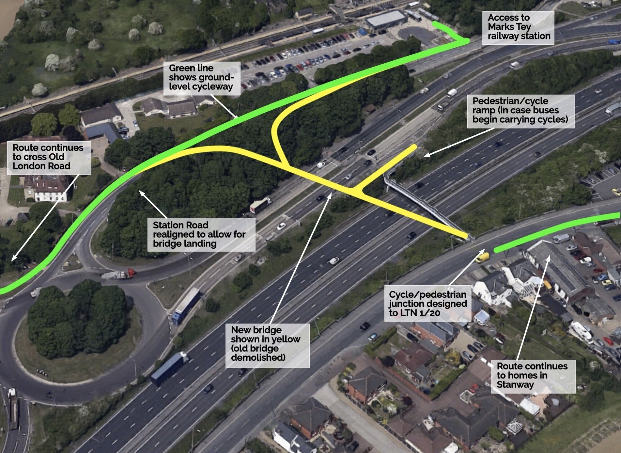 Illustration showing how we would like the Marks Tey bridge to be
