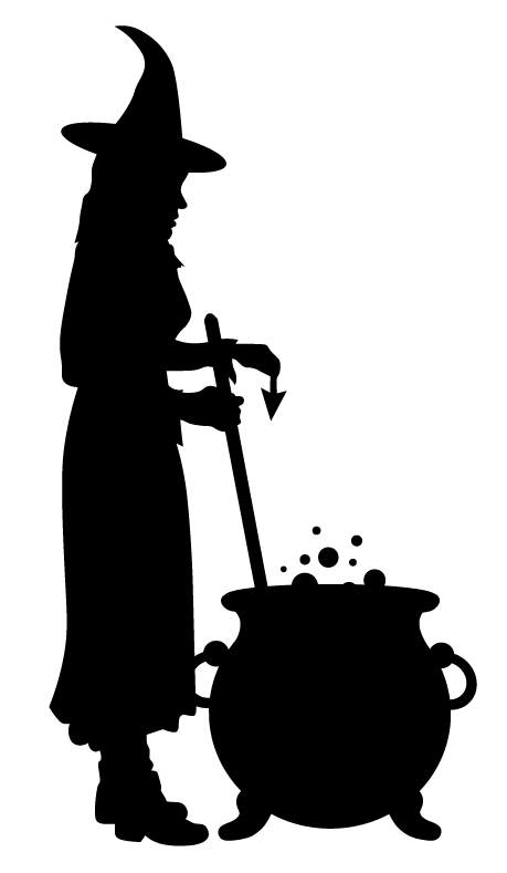 Double & Thrice logo, a witch dropping a mouse cursor into a pot