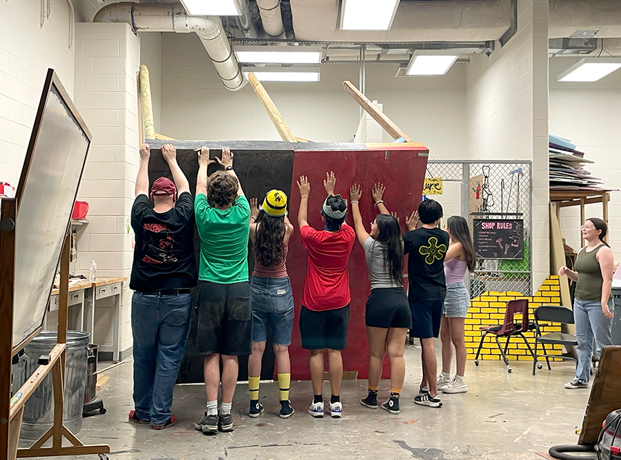 Students working on a set