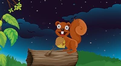 Cartoon of a squirrel holding an acorn