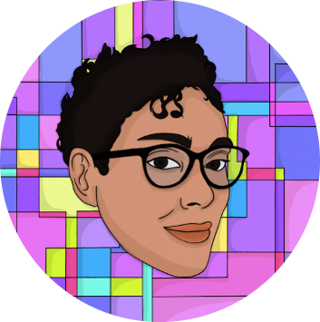 An artist illustration of Disco's face, a tan trans man with glasses