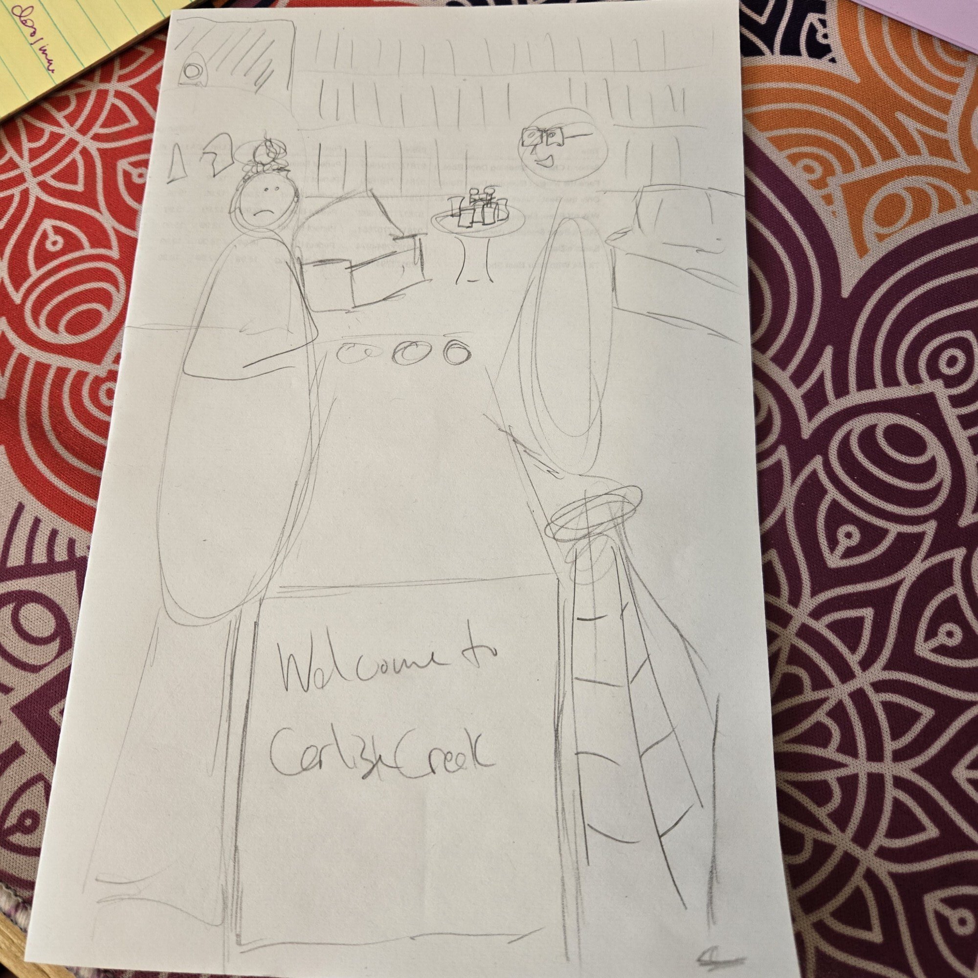 terrible sketch drawing of cover for Carlisle Creek Book 1