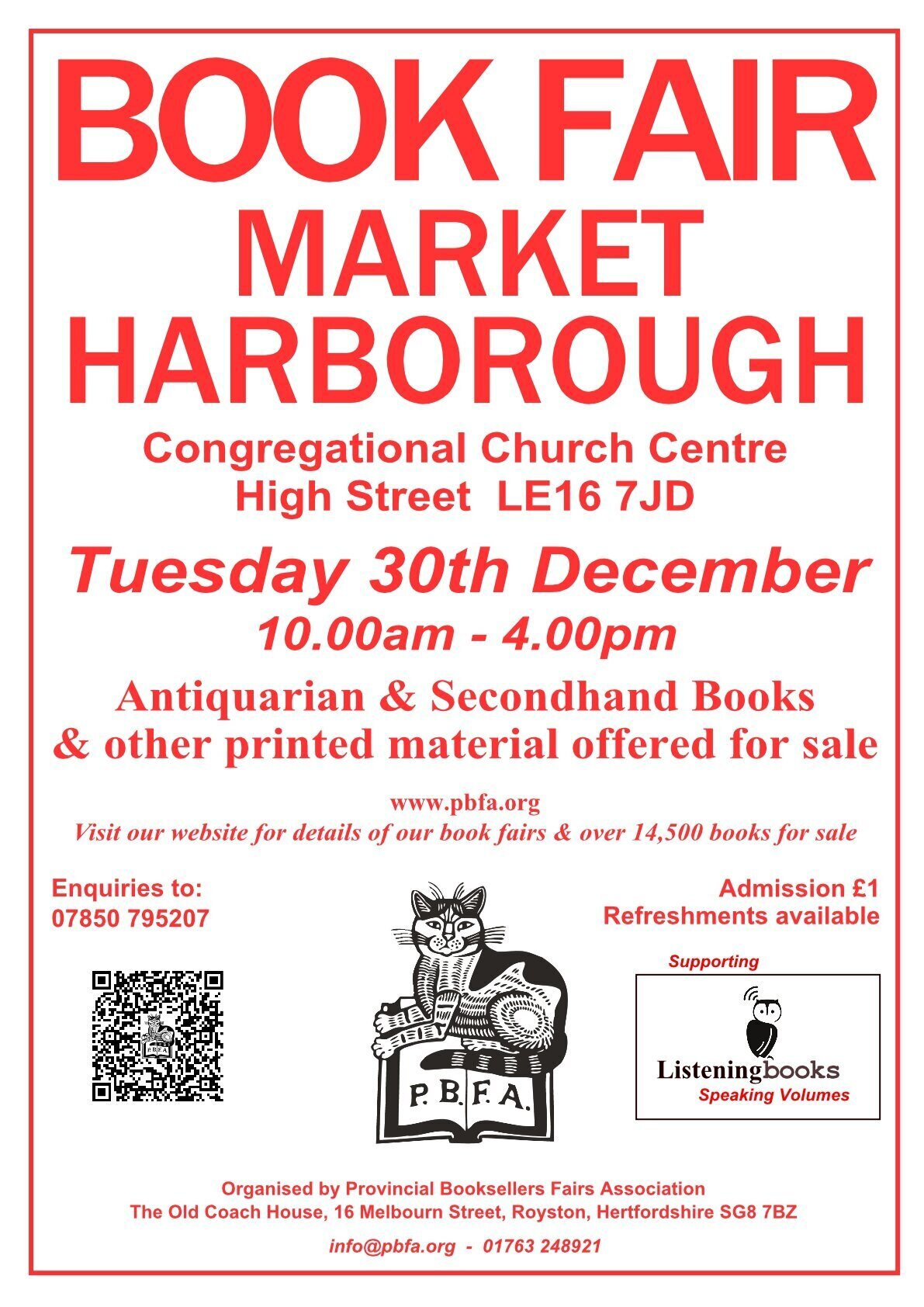 Market Harborough Book Fair | Tuesday, 30th December 2025 | Poster