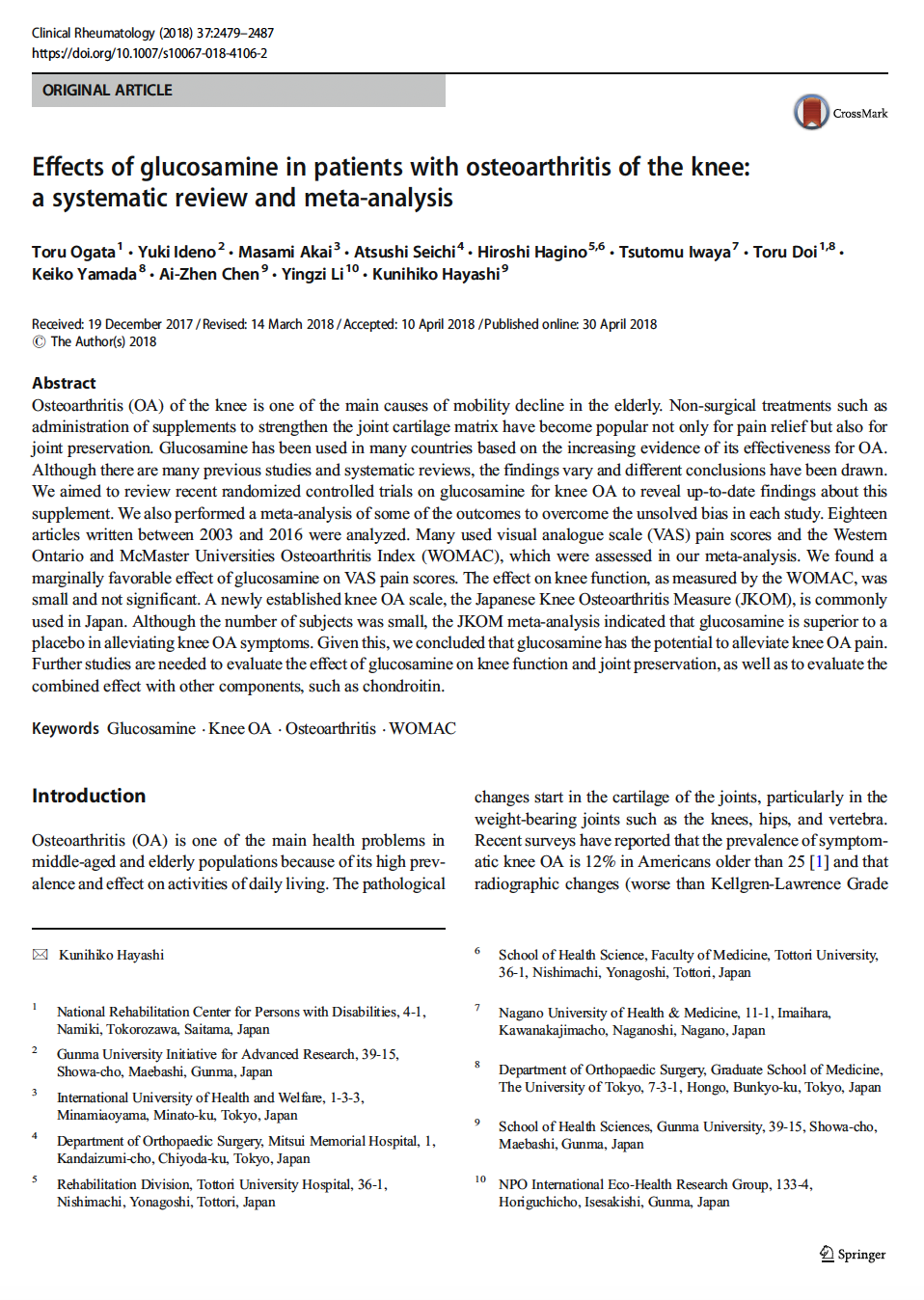 Glucosamine in Osteoarthritis 2018