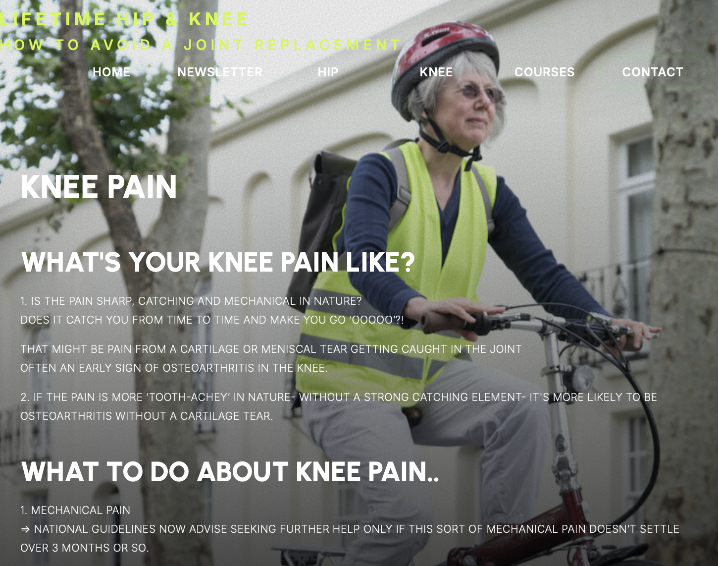 Knee pain info on LifetimeHip.com