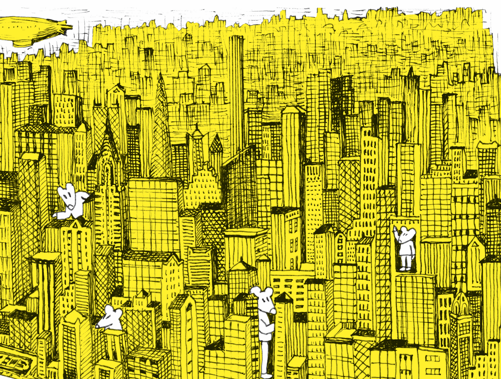 Cover detail from&nbsp;NYRA's Guide to New York City. Illustration by Madelon Vriesendorp. Shows rats in among the city's buildings