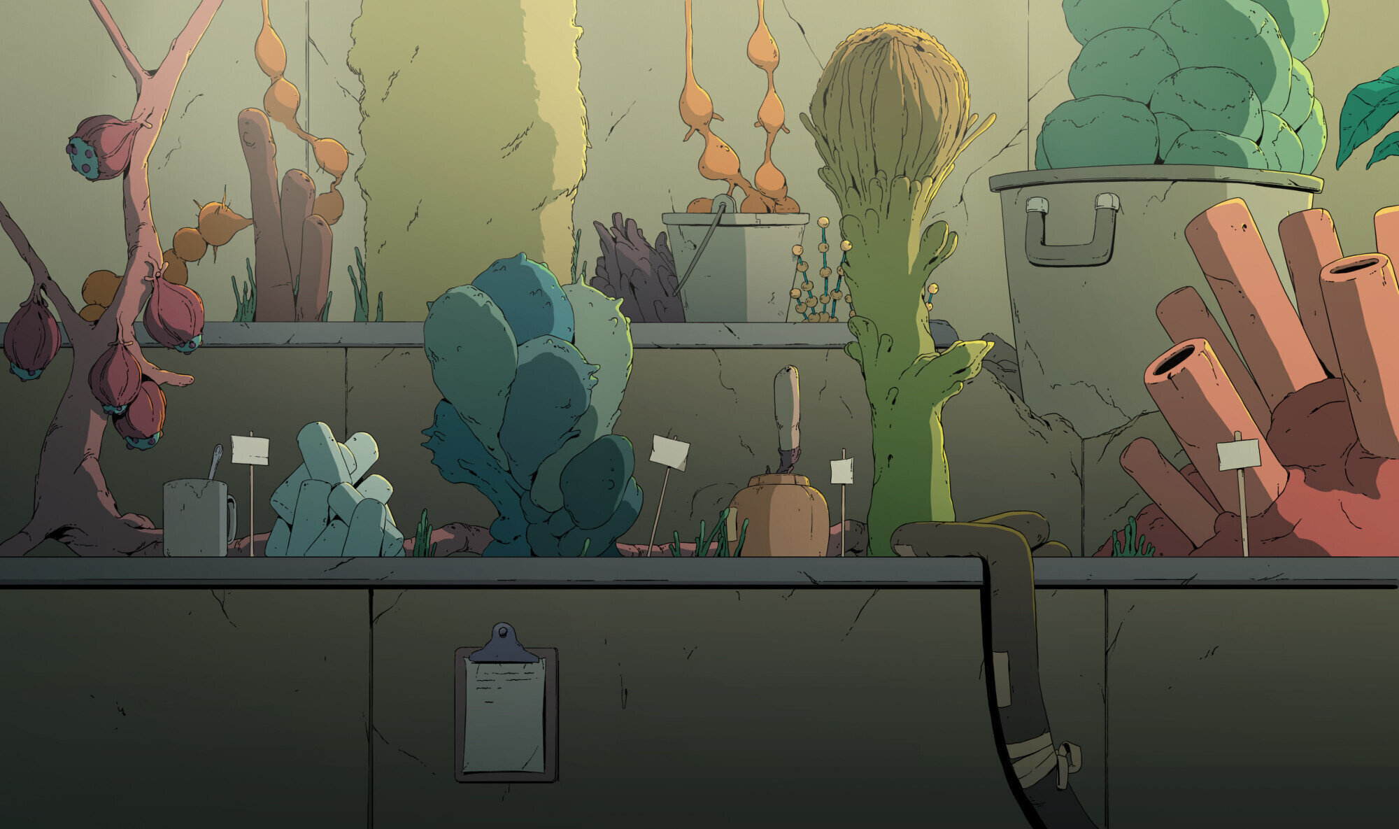 Illustrated laboratory scene if plants from Background painting for&nbsp;Scavenger's Reign